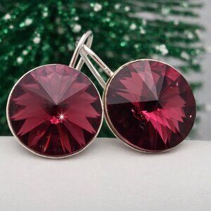 Purple Crystal Drop Earrings Silver Tone Minimalist NWOT Swarovski Style